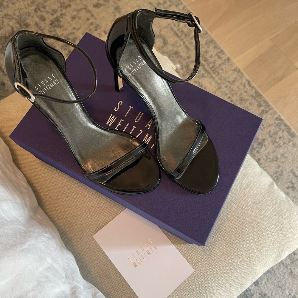 Stuart Weitzman Nudistsong 3 7/8” Heel, Black Patent, Sz 6 - Picture 9 of 11